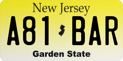 NJ license plate A81BAR