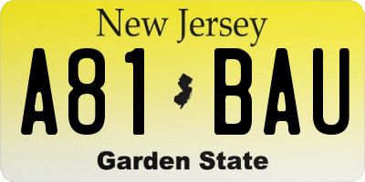 NJ license plate A81BAU