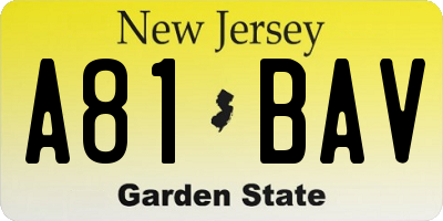 NJ license plate A81BAV