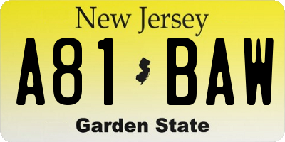 NJ license plate A81BAW