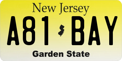 NJ license plate A81BAY