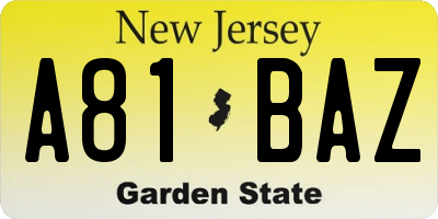 NJ license plate A81BAZ