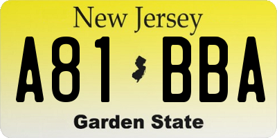 NJ license plate A81BBA