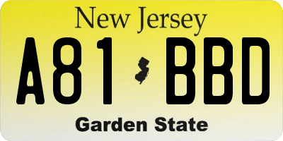 NJ license plate A81BBD
