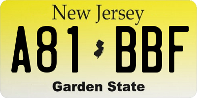 NJ license plate A81BBF