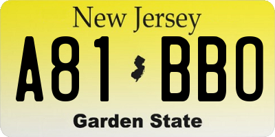 NJ license plate A81BBO
