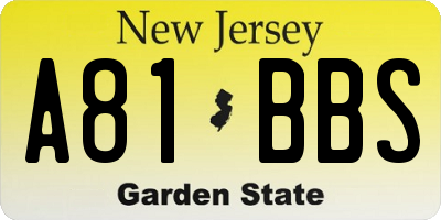 NJ license plate A81BBS