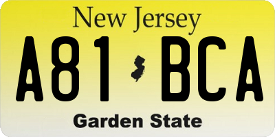 NJ license plate A81BCA