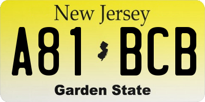 NJ license plate A81BCB