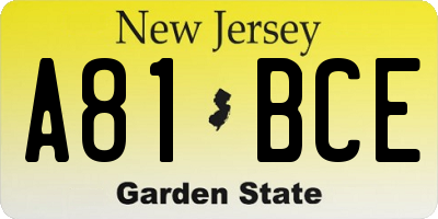 NJ license plate A81BCE