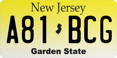 NJ license plate A81BCG