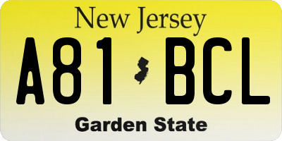NJ license plate A81BCL