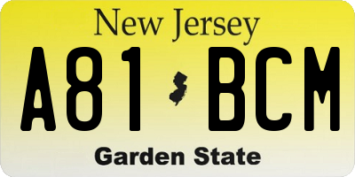 NJ license plate A81BCM