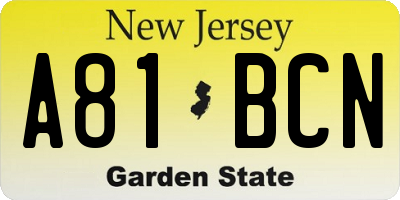 NJ license plate A81BCN