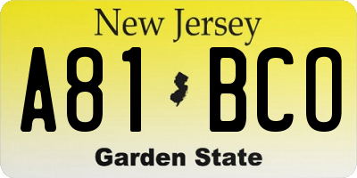 NJ license plate A81BCO
