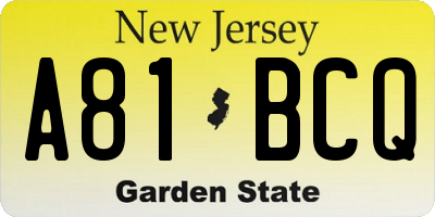 NJ license plate A81BCQ