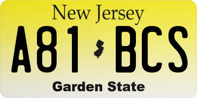 NJ license plate A81BCS