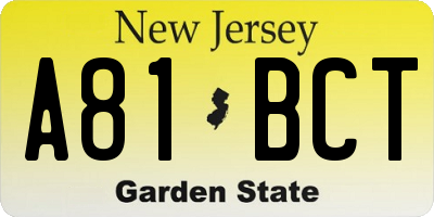 NJ license plate A81BCT