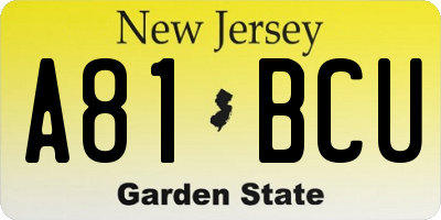 NJ license plate A81BCU