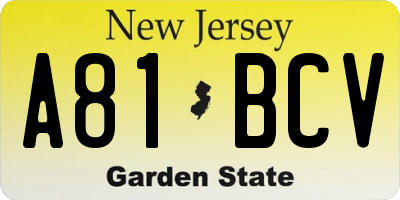 NJ license plate A81BCV