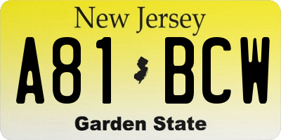 NJ license plate A81BCW