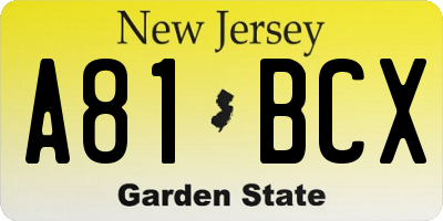NJ license plate A81BCX