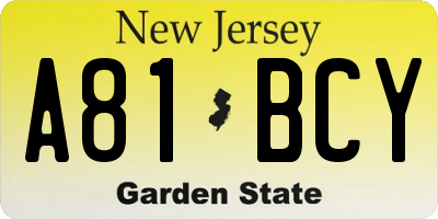 NJ license plate A81BCY