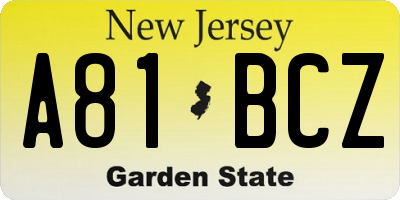 NJ license plate A81BCZ