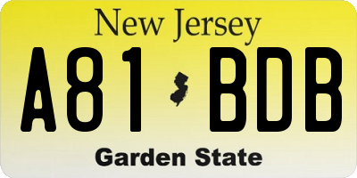 NJ license plate A81BDB