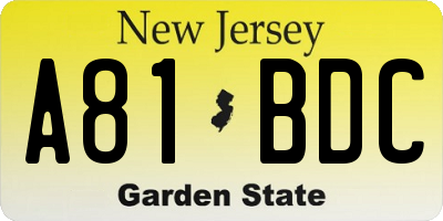 NJ license plate A81BDC