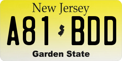 NJ license plate A81BDD