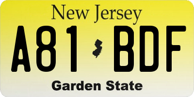 NJ license plate A81BDF