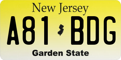 NJ license plate A81BDG