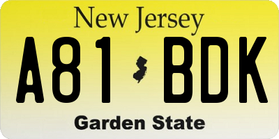 NJ license plate A81BDK
