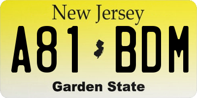 NJ license plate A81BDM