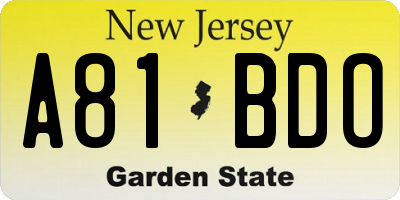 NJ license plate A81BDO