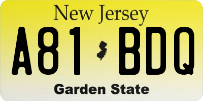 NJ license plate A81BDQ