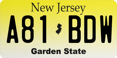 NJ license plate A81BDW
