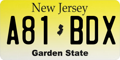 NJ license plate A81BDX
