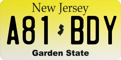NJ license plate A81BDY