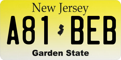 NJ license plate A81BEB