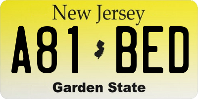 NJ license plate A81BED