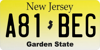 NJ license plate A81BEG