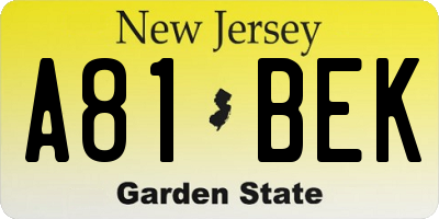 NJ license plate A81BEK