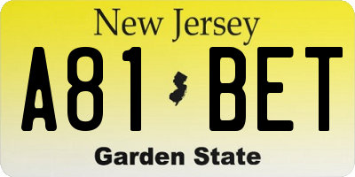 NJ license plate A81BET