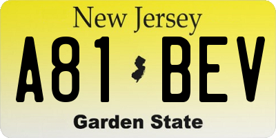 NJ license plate A81BEV