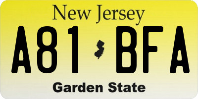 NJ license plate A81BFA