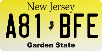 NJ license plate A81BFE