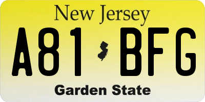 NJ license plate A81BFG