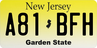 NJ license plate A81BFH
